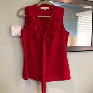 LOFT red sleeveless blouse with double ruffle